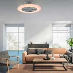 Ventilateur De Plafond Leuchten-Direkt Patrick Led Argente, 1 Lumiere, Telecommandes, Changeur De Couleurs