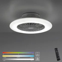 Ventilateur De Plafond Leuchten-Direkt Patrick Led Argente, 1 Lumiere, Telecommandes, Changeur De Couleurs