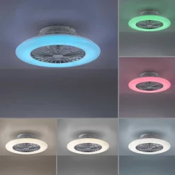 Ventilateur De Plafond Leuchten-Direkt Patrick Led Argente, 1 Lumiere, Telecommandes, Changeur De Couleurs