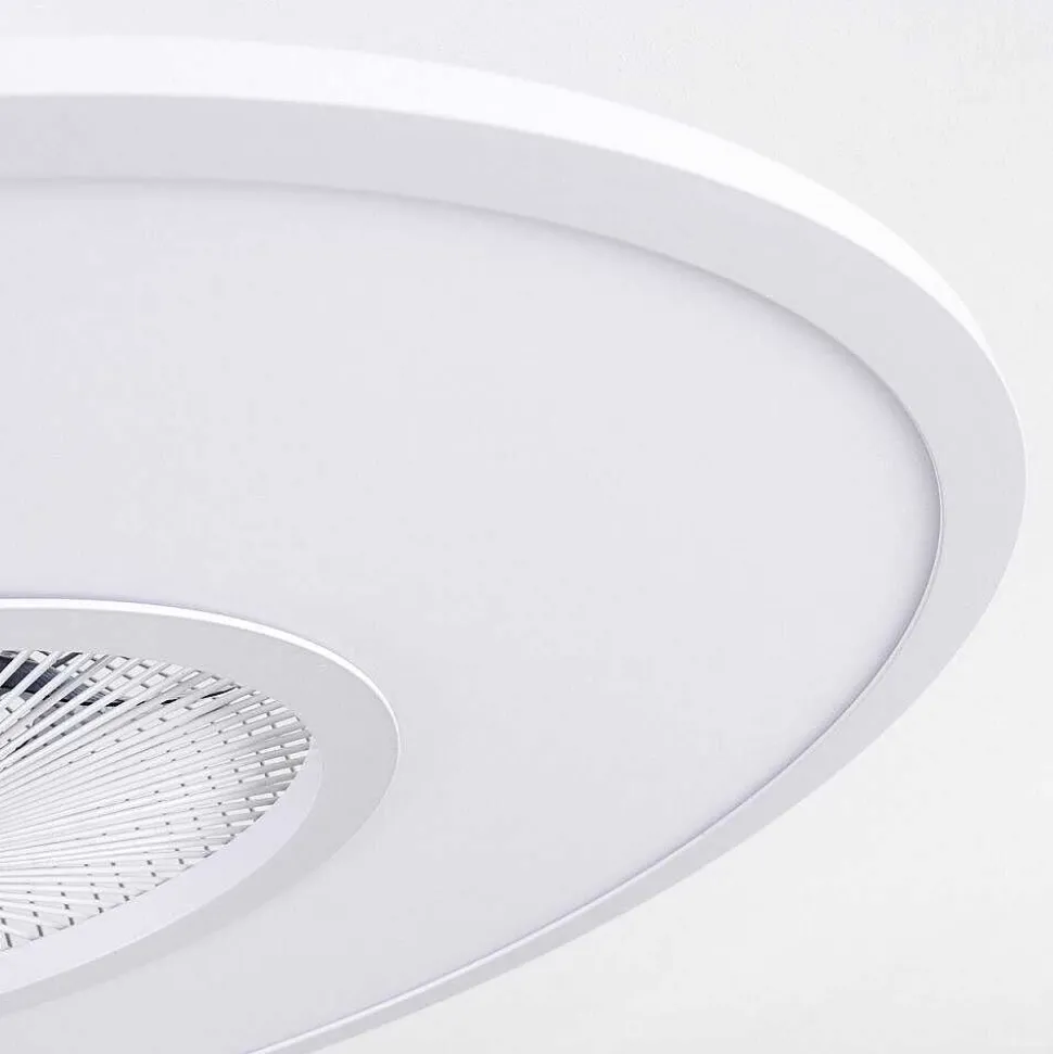 Ventilateur De Plafond Marmorta Led Blanc, 1 Lumiere, Telecommandes
