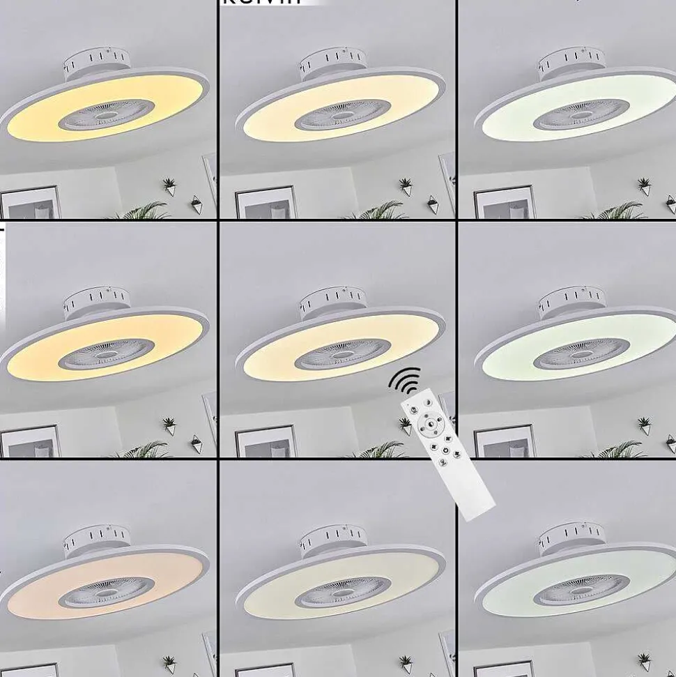 Ventilateur De Plafond Marmorta Led Blanc, 1 Lumiere, Telecommandes