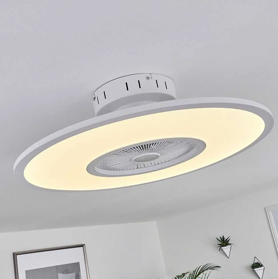 Ventilateur De Plafond Marmorta Led Blanc, 1 Lumiere, Telecommandes