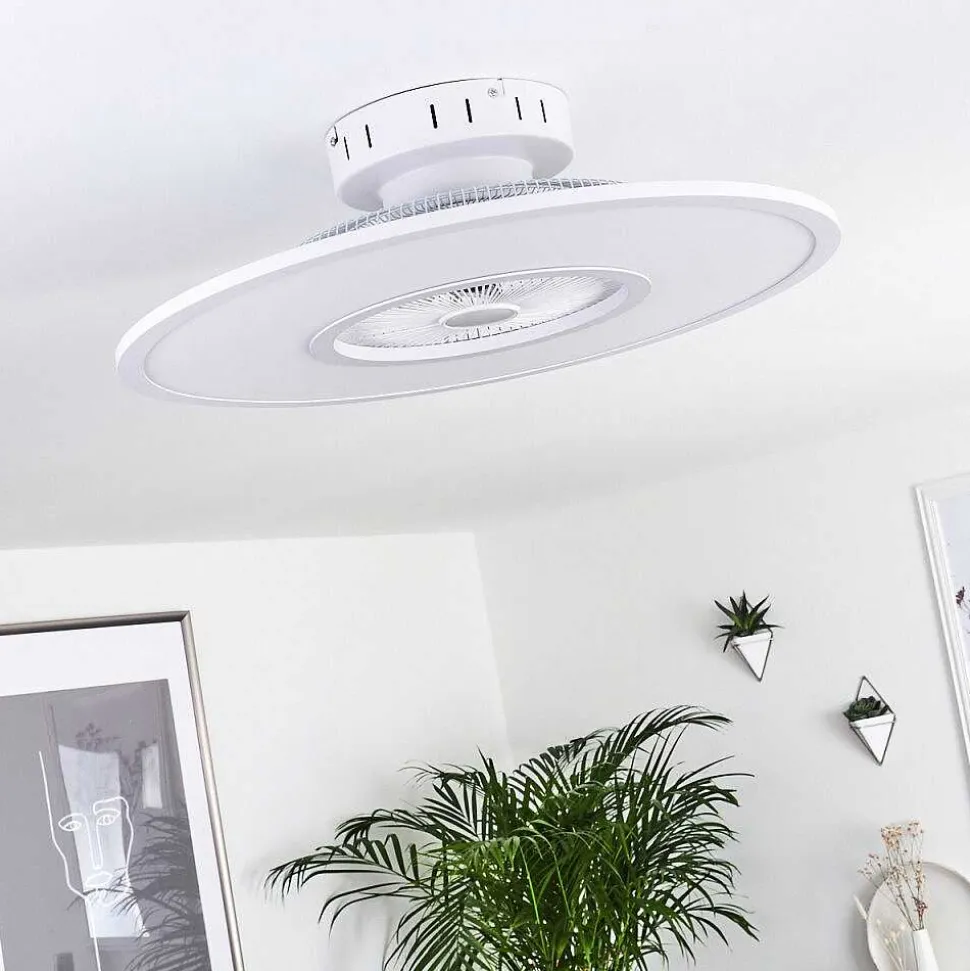 Ventilateur De Plafond Marmorta Led Blanc, 1 Lumiere, Telecommandes