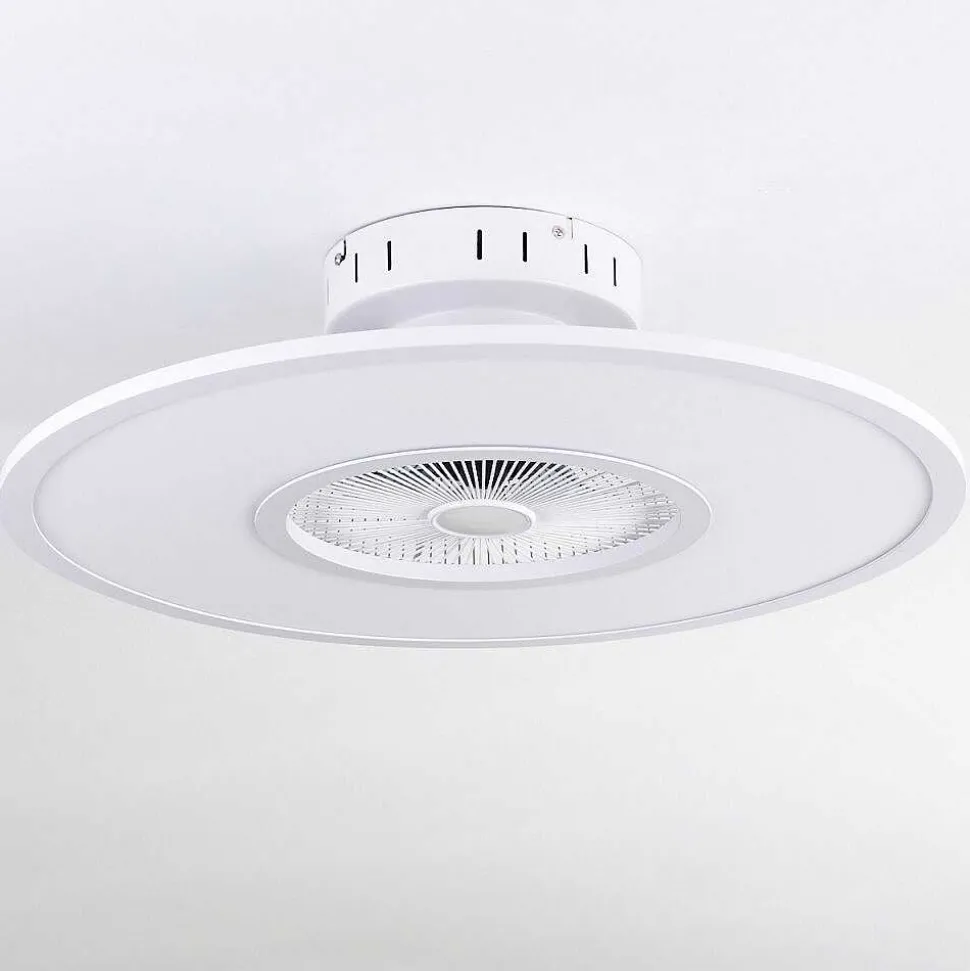 Ventilateur De Plafond Marmorta Led Blanc, 1 Lumiere, Telecommandes