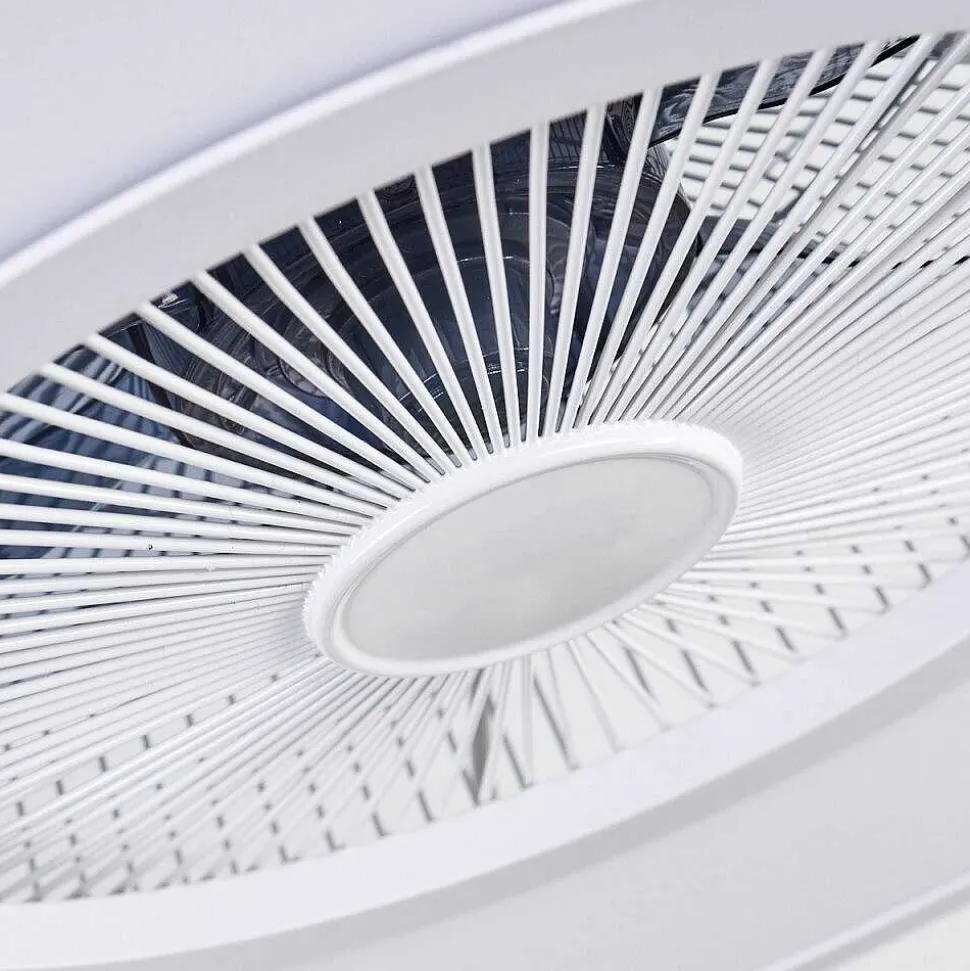 Ventilateur De Plafond Marmorta Led Blanc, 1 Lumiere, Telecommandes