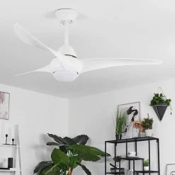 Ventilateur De Plafond Malloa Led Blanc, 1 Lumiere, Telecommandes