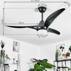 Ventilateur De Plafond Malloa Led Noir, 1 Lumiere, Telecommandes