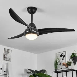 Ventilateur De Plafond Malloa Led Noir, 1 Lumiere, Telecommandes