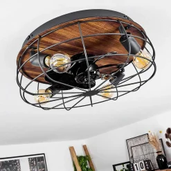 Ventilateur De Plafond Moscavide Brun, Couleur Bois, Noir, 4 Lumieres, Telecommandes