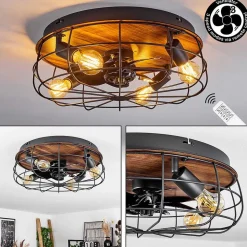 Ventilateur De Plafond Moscavide Brun, Couleur Bois, Noir, 4 Lumieres, Telecommandes