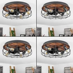 Ventilateur De Plafond Moscavide Brun, Couleur Bois, Noir, 4 Lumieres, Telecommandes