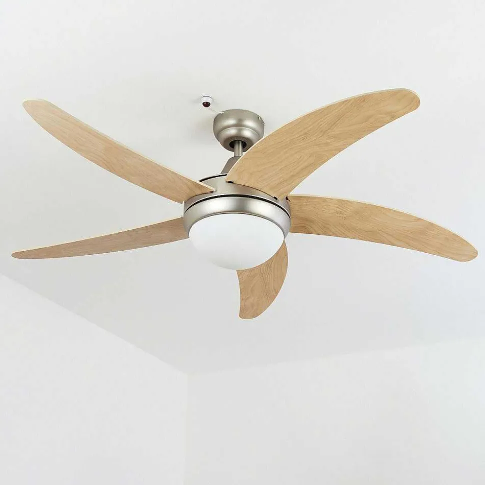 Ventilateur De Plafond Morino Ecru, Nickel Mat, 2 Lumieres, Telecommandes