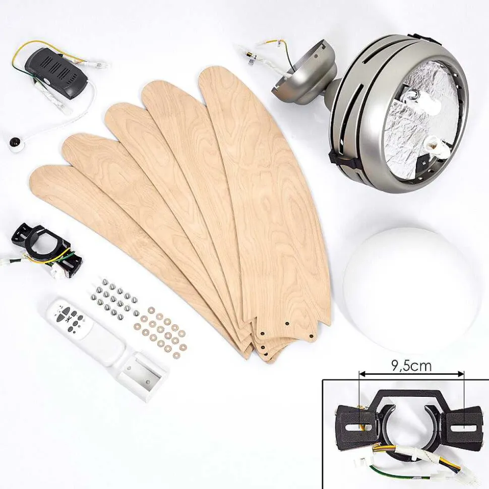 Ventilateur De Plafond Morino Ecru, Nickel Mat, 2 Lumieres, Telecommandes