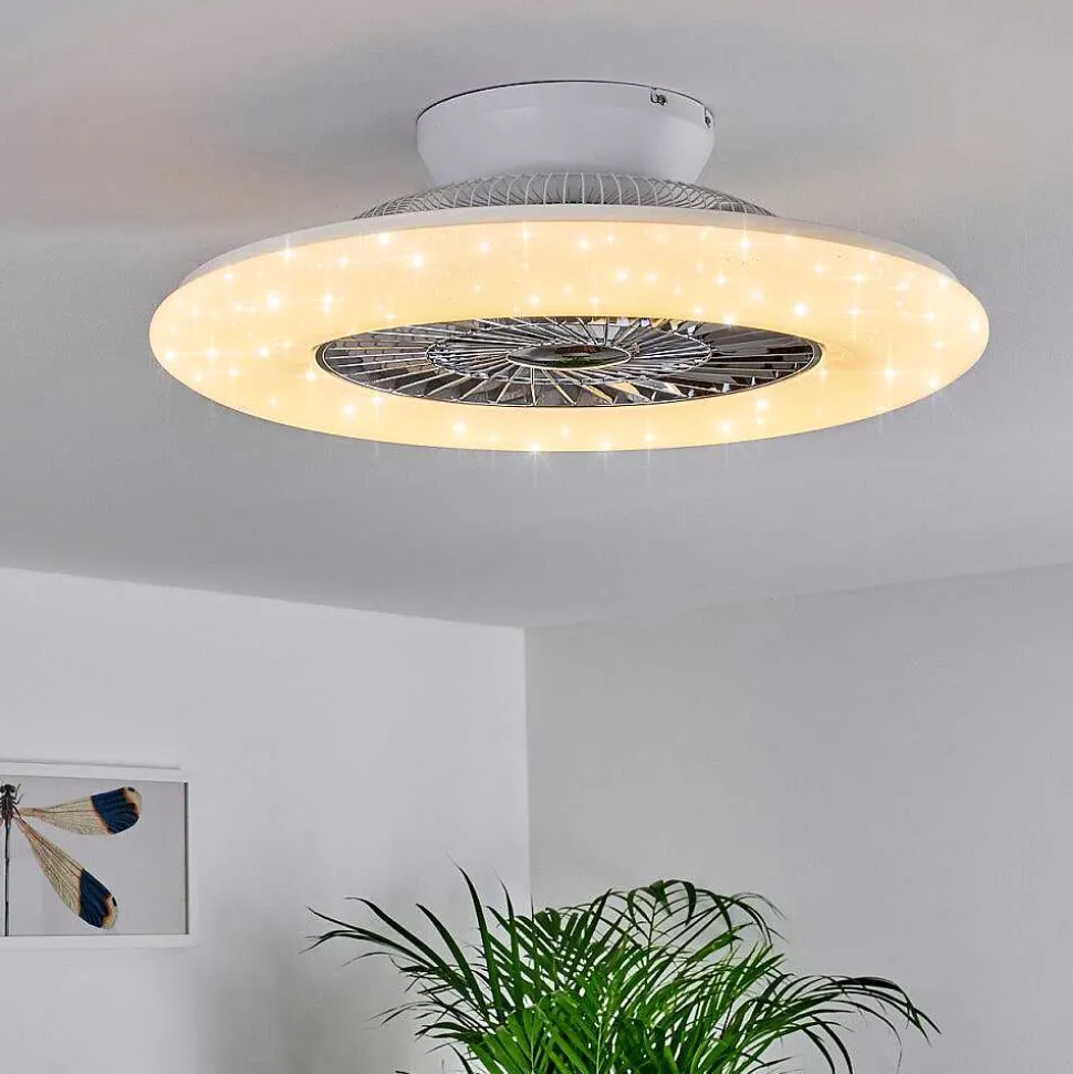 Ventilateur De Plafond Petrovac Led Chrome, Blanc, 1 Lumiere, Telecommandes