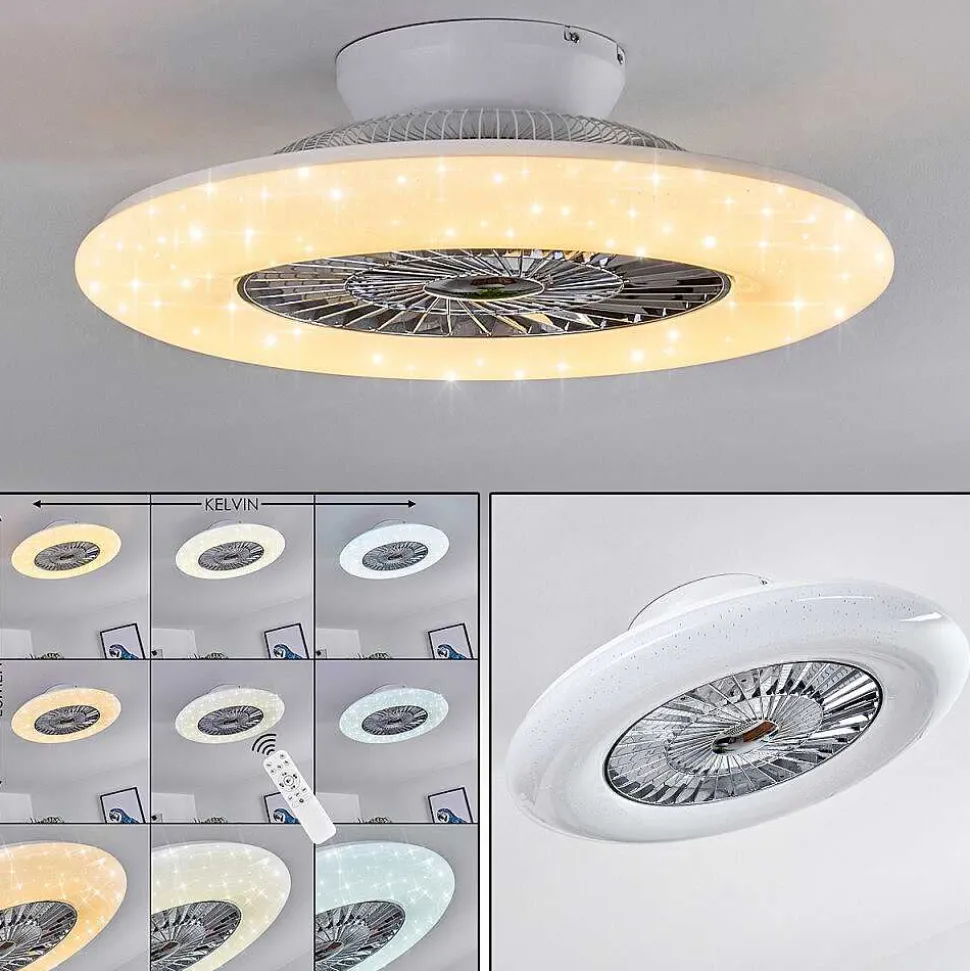 Ventilateur De Plafond Petrovac Led Chrome, Blanc, 1 Lumiere, Telecommandes