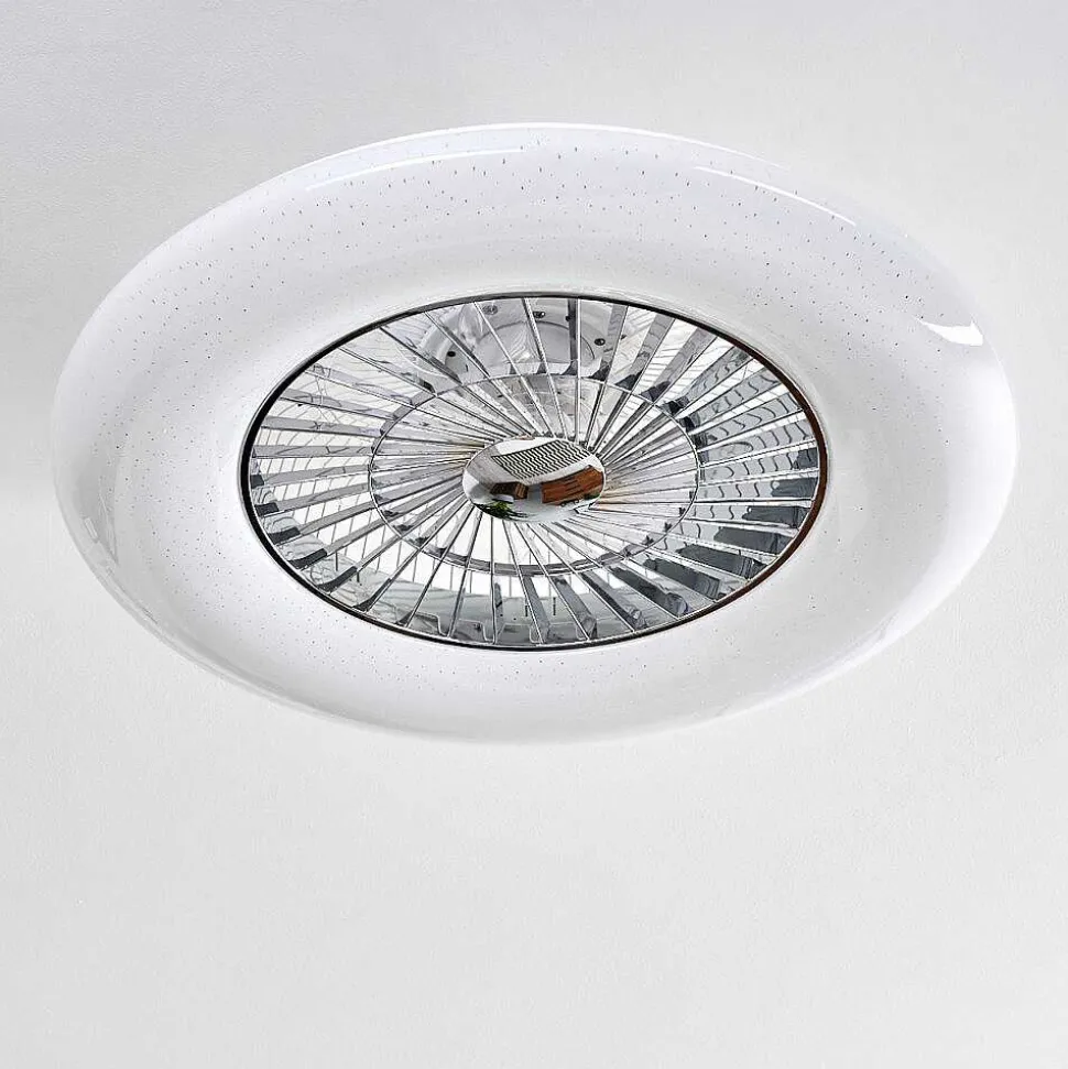 Ventilateur De Plafond Petrovac Led Chrome, Blanc, 1 Lumiere, Telecommandes