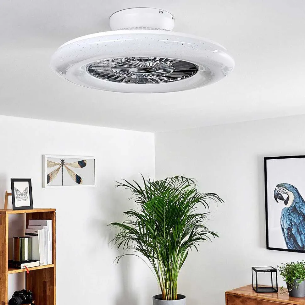 Ventilateur De Plafond Petrovac Led Chrome, Blanc, 1 Lumiere, Telecommandes