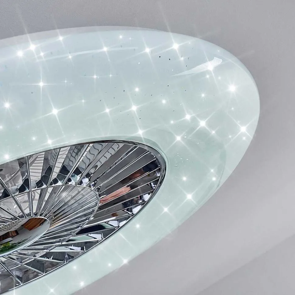 Ventilateur De Plafond Petrovac Led Chrome, Blanc, 1 Lumiere, Telecommandes