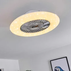 Ventilateur De Plafond Petrovac Led Chrome, Blanc, 1 Lumiere, Telecommandes