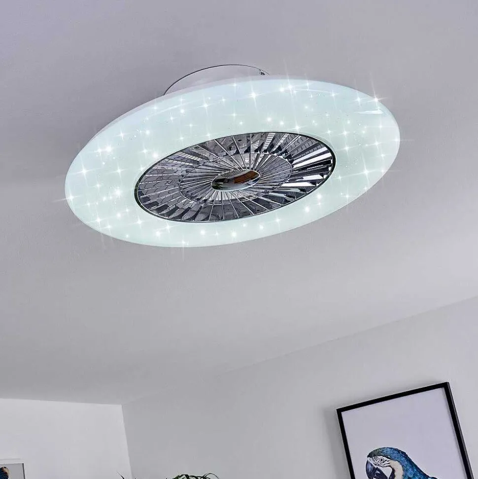 Ventilateur De Plafond Petrovac Led Chrome, Blanc, 1 Lumiere, Telecommandes