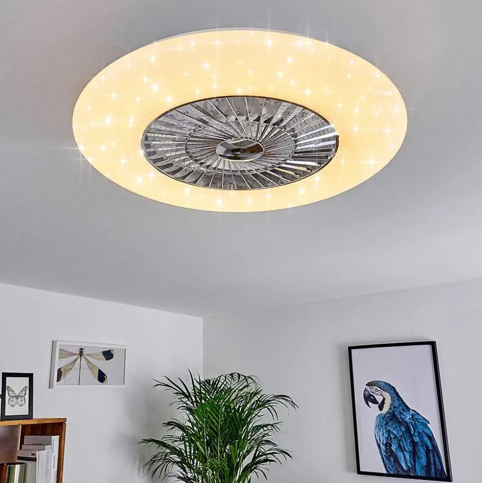 Ventilateur De Plafond Petrovac Led Chrome, Blanc, 1 Lumiere, Telecommandes