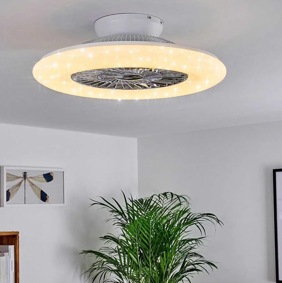 Ventilateur De Plafond Petrovac Led Chrome, Blanc, 1 Lumiere, Telecommandes