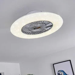 Ventilateur De Plafond Petrovac Led Chrome, Blanc, 1 Lumiere, Telecommandes
