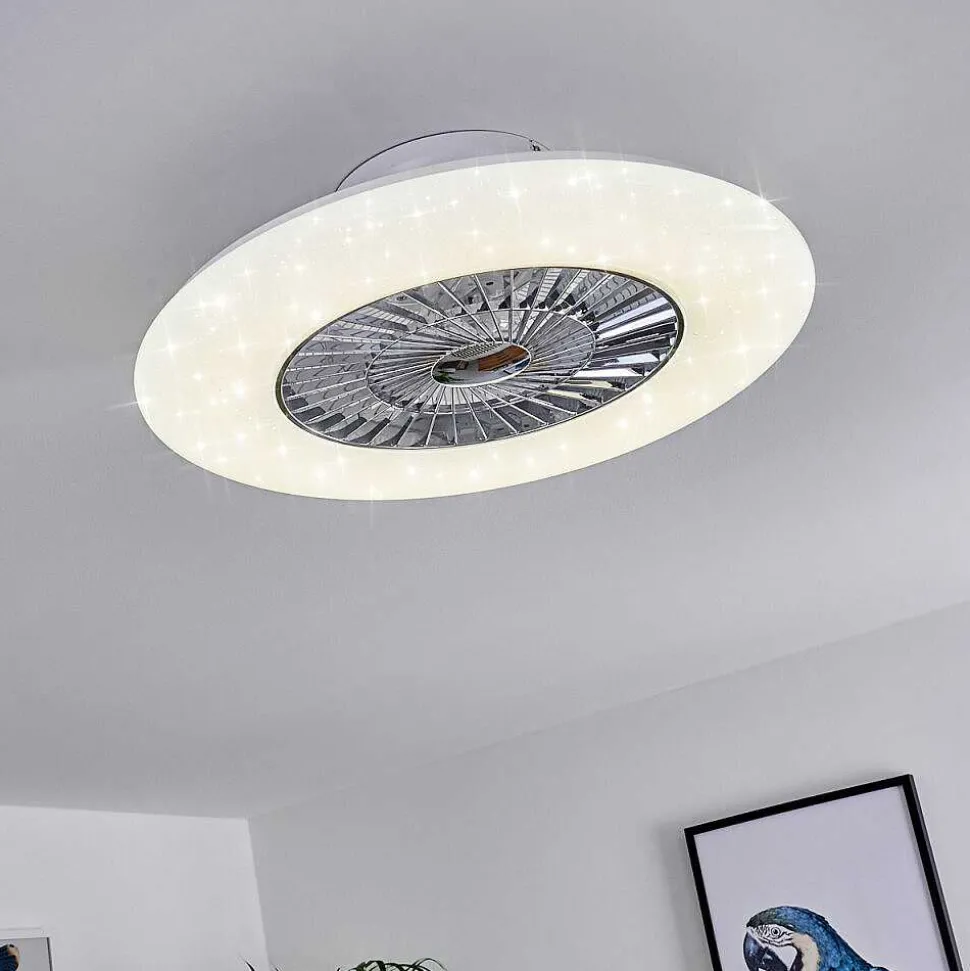 Ventilateur De Plafond Petrovac Led Chrome, Blanc, 1 Lumiere, Telecommandes