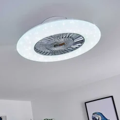 Ventilateur De Plafond Petrovac Led Chrome, Blanc, 1 Lumiere, Telecommandes