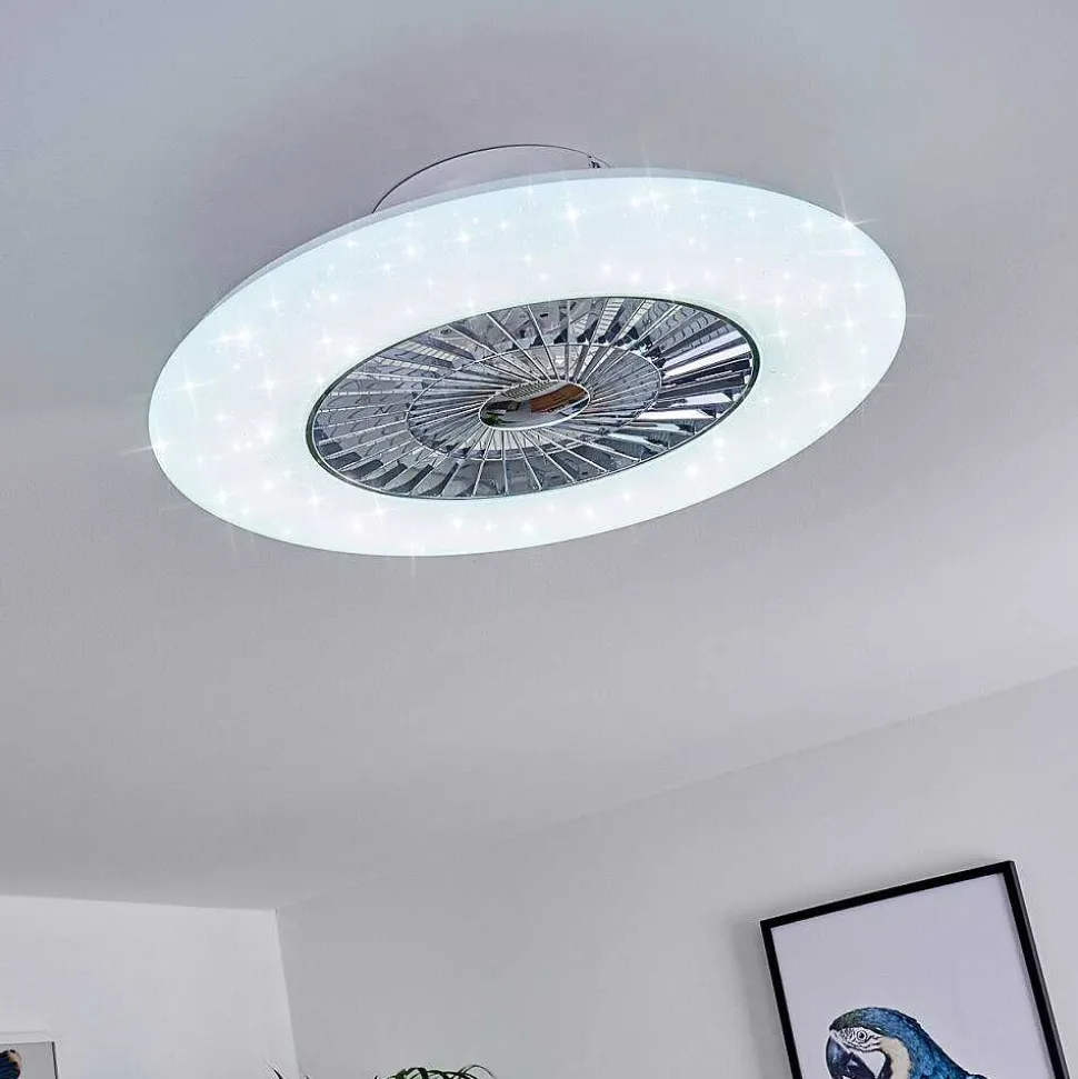 Ventilateur De Plafond Petrovac Led Chrome, Blanc, 1 Lumiere, Telecommandes