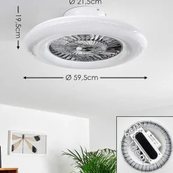 Ventilateur De Plafond Petrovac Led Chrome, Blanc, 1 Lumiere, Telecommandes