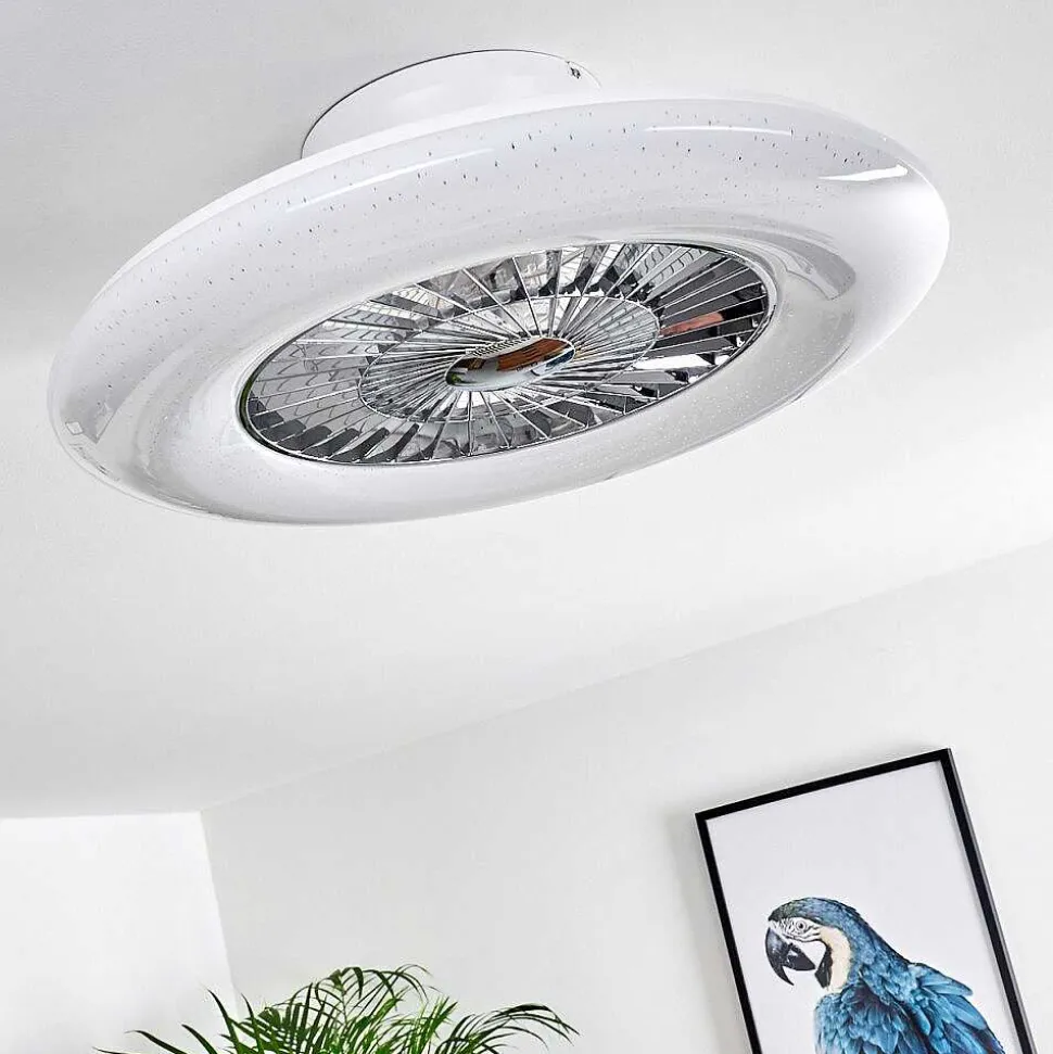 Ventilateur De Plafond Petrovac Led Chrome, Blanc, 1 Lumiere, Telecommandes