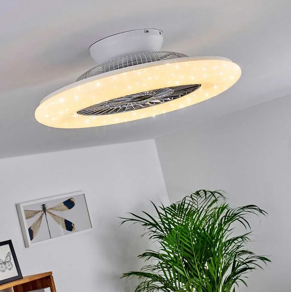 Ventilateur De Plafond Petrovac Led Chrome, Blanc, 1 Lumiere, Telecommandes