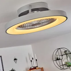 Ventilateur De Plafond Penon Led Argente, 1 Lumiere, Telecommandes