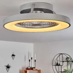 Ventilateur De Plafond Penon Led Argente, 1 Lumiere, Telecommandes