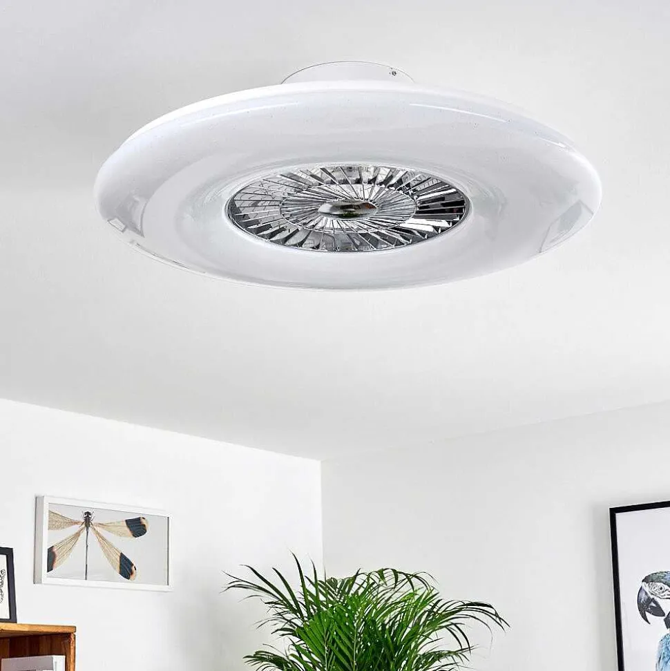 Ventilateur De Plafond Petrovac Led Chrome, Blanc, 1 Lumiere, Telecommandes