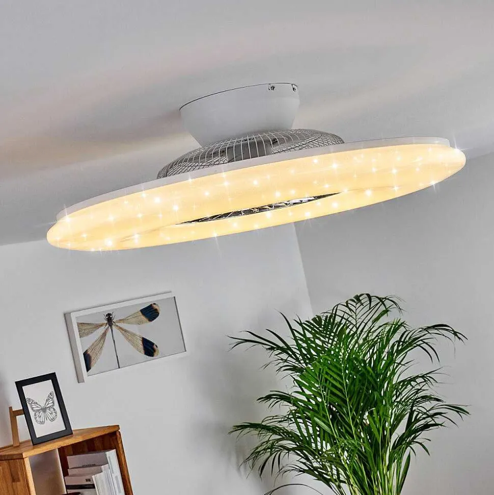 Ventilateur De Plafond Petrovac Led Chrome, Blanc, 1 Lumiere, Telecommandes