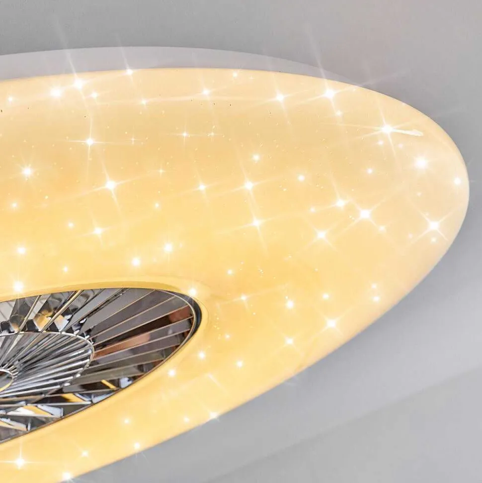 Ventilateur De Plafond Petrovac Led Chrome, Blanc, 1 Lumiere, Telecommandes