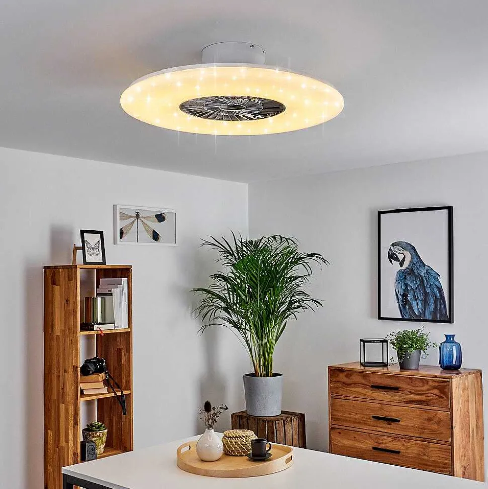 Ventilateur De Plafond Petrovac Led Chrome, Blanc, 1 Lumiere, Telecommandes