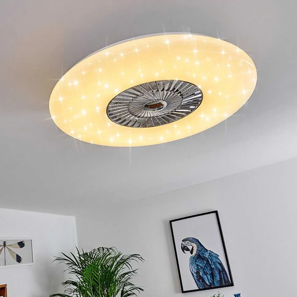 Ventilateur De Plafond Petrovac Led Chrome, Blanc, 1 Lumiere, Telecommandes