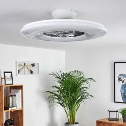 Ventilateur De Plafond Petrovac Led Chrome, Blanc, 1 Lumiere, Telecommandes