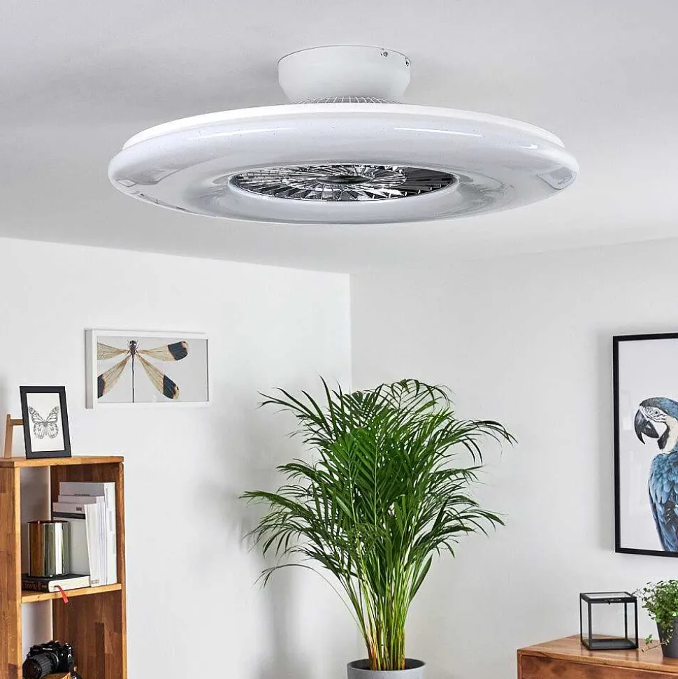 Ventilateur De Plafond Petrovac Led Chrome, Blanc, 1 Lumiere, Telecommandes