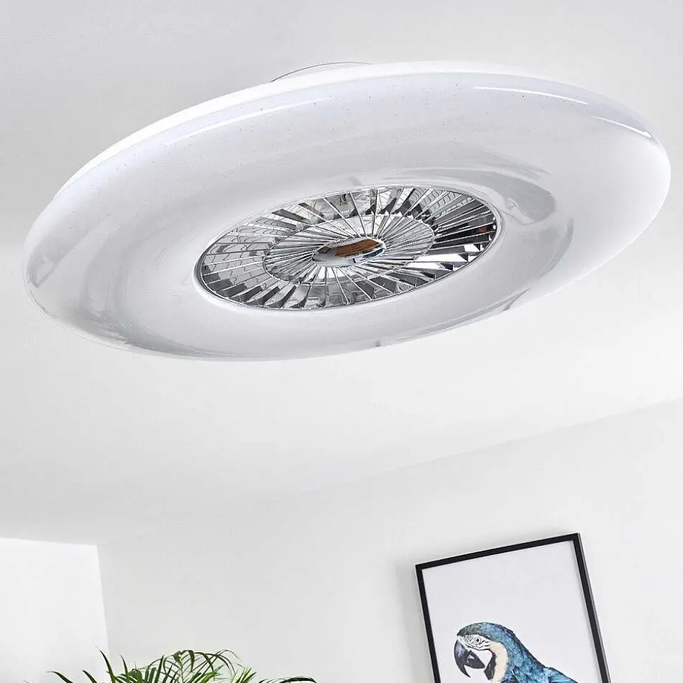 Ventilateur De Plafond Petrovac Led Chrome, Blanc, 1 Lumiere, Telecommandes
