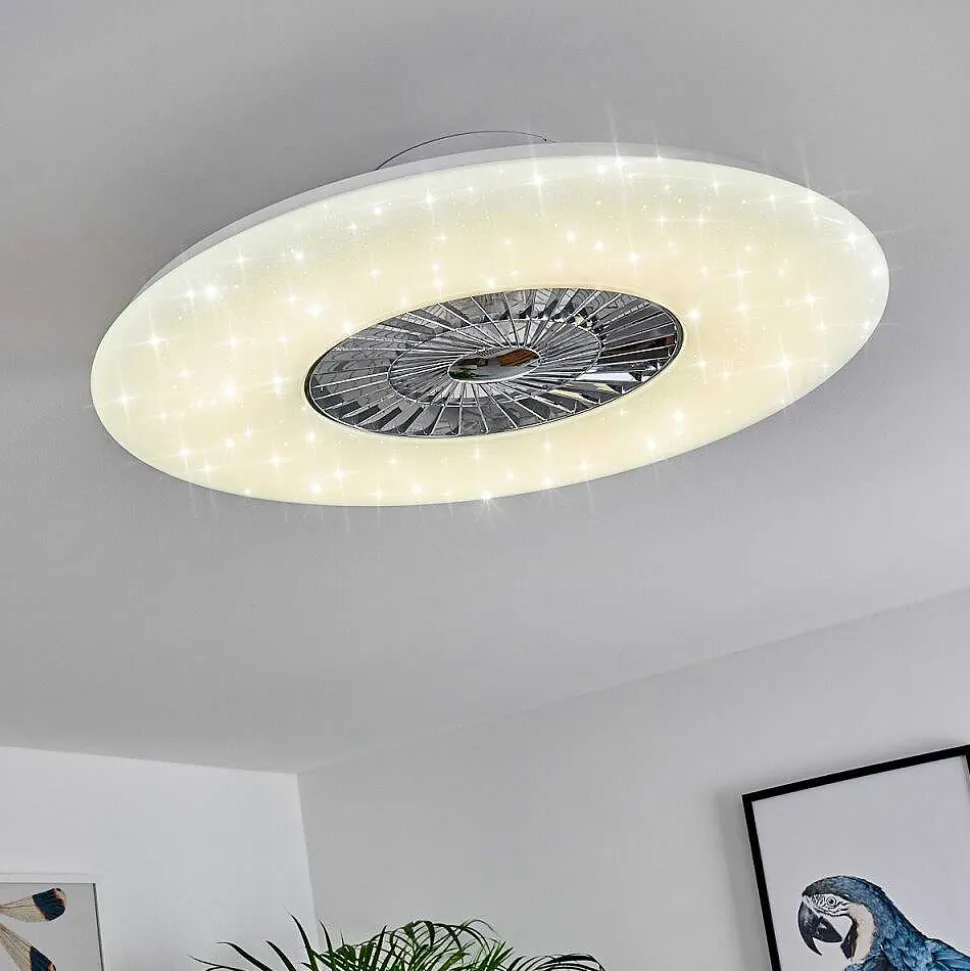 Ventilateur De Plafond Petrovac Led Chrome, Blanc, 1 Lumiere, Telecommandes