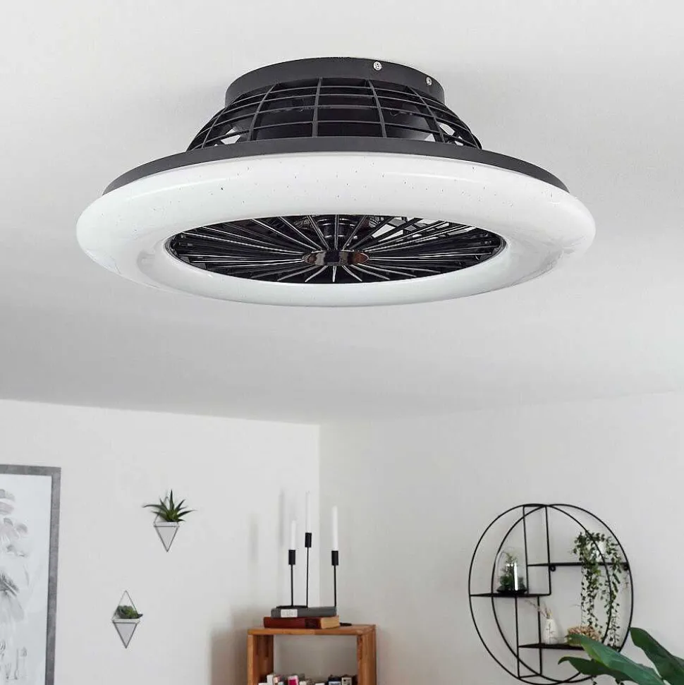 Ventilateur De Plafond Piraeus Led Noir, 1 Lumiere, Telecommandes