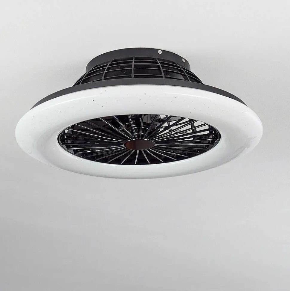 Ventilateur De Plafond Piraeus Led Noir, 1 Lumiere, Telecommandes