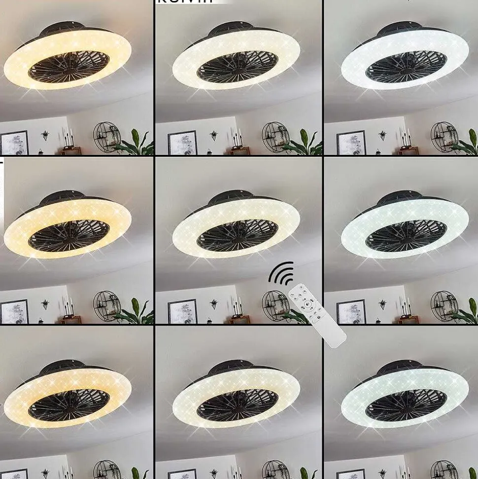 Ventilateur De Plafond Piraeus Led Noir, 1 Lumiere, Telecommandes