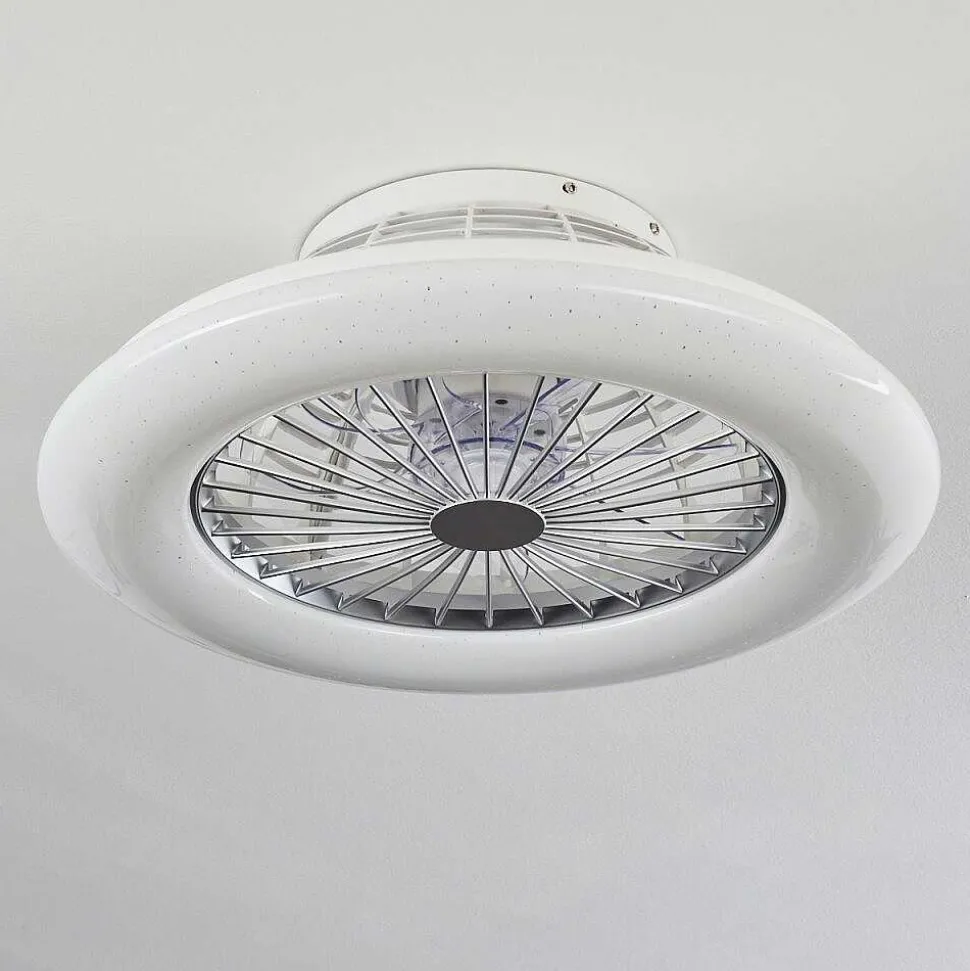 Ventilateur De Plafond Piraeus Led Blanc, 1 Lumiere, Telecommandes, Changeur De Couleurs