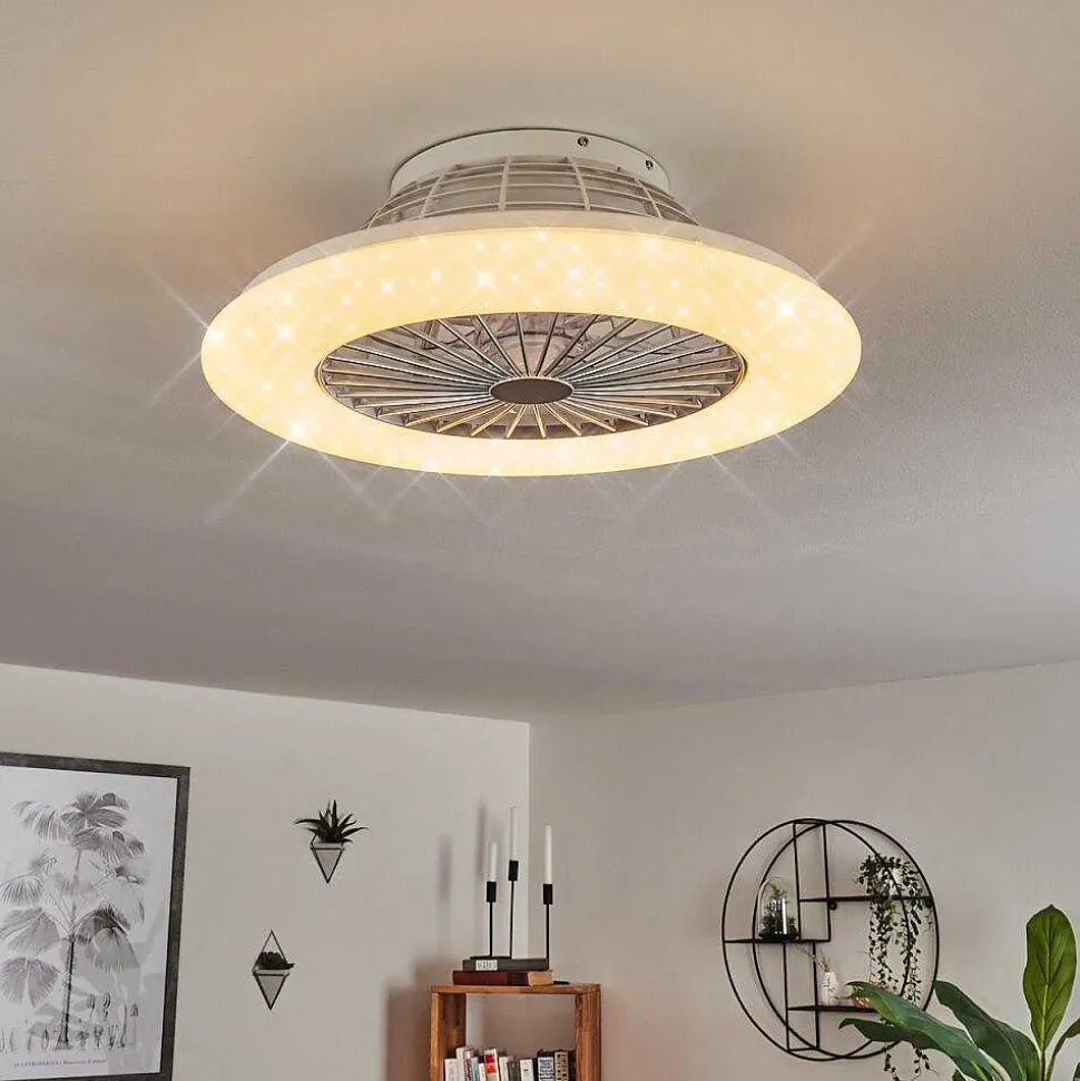 Ventilateur De Plafond Piraeus Led Blanc, 1 Lumiere, Telecommandes, Changeur De Couleurs