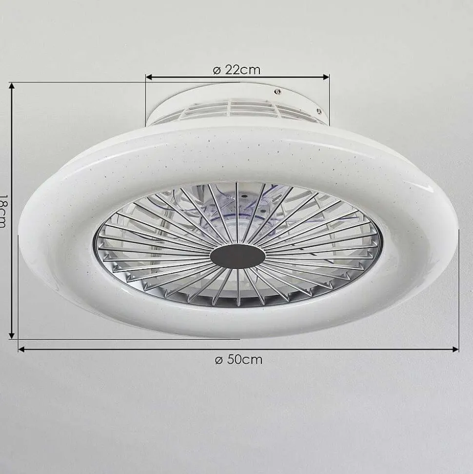Ventilateur De Plafond Piraeus Led Blanc, 1 Lumiere, Telecommandes, Changeur De Couleurs